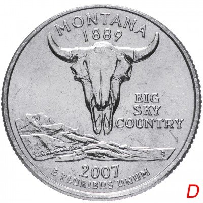 купить США 1/4 доллара (квотер, 25 центов) 2007 D "Штат Монтана" (Montana) знак монетного двора "D" - Денвер
