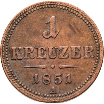 купить Австрия 1 крейцер (kreuzer) 1851, знак монетного двора "А" - Вена