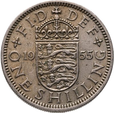 купить Великобритания 1 шиллинг (shilling) 1955 Английский герб - 3 льва внутри коронованного щита