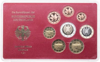 купить Германия 2002 набор из 8-ми монет евро Proof в официальном пластике Монетный двор Карлсруэ G
