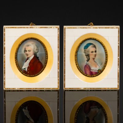 купить Портреты парные Вольфганга Амадея Моцарта и Констанции Вебер, бумага, живопись, кость, перламутр, металл, ткань, Западная Европа, 1900-1940 гг.