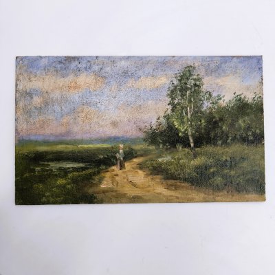 купить Этюд "Летний пейзаж с дорогой", картон, масло, Россия, 1970-2000 гг.