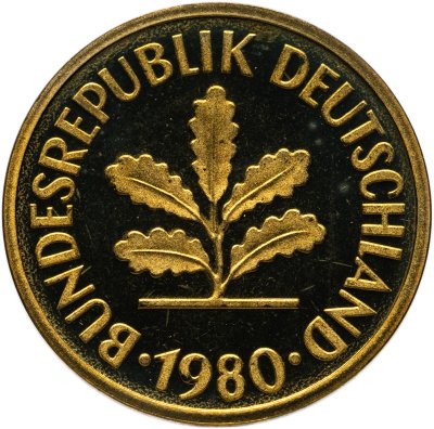 купить Германия 5 пфеннигов (pfennig) 1980, знак монетного двора: "D" - Мюнхен