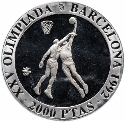 купить Испания 2000 песет (pesetas) 1990 "XXV Летние Олимпийские игры, Барселона 1992 - баскетбол"