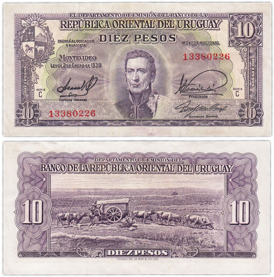 купить Уругвай 10 песо 1939 (Pick 37с)