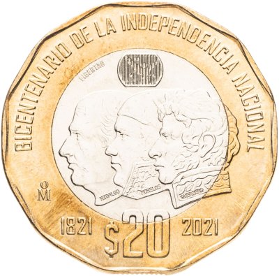 купить Мексика 20 песо (pesos) 2021 200 лет независимости