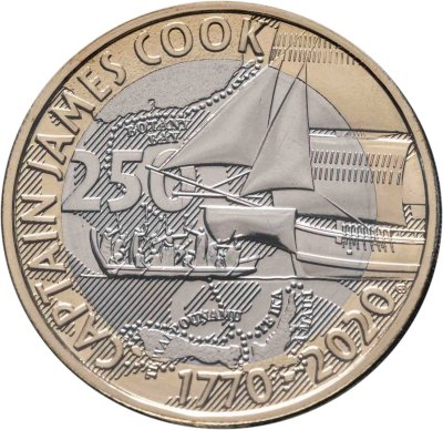 купить Великобритания 2 фунта (pounds) 2020 "250 лет первому кругосветному путешествию Джеймса Кука" в буклете