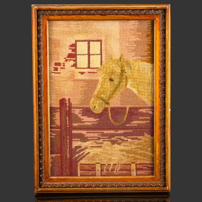 купить Картина в раме "Голова лошади", ткань, вышивка, СССР, 1970-1990 гг.