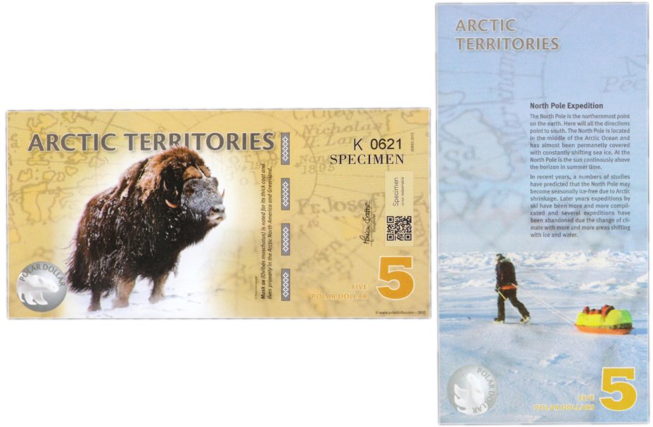 купить Сувенирная банкнота Арктические территории 5 долларов 2012