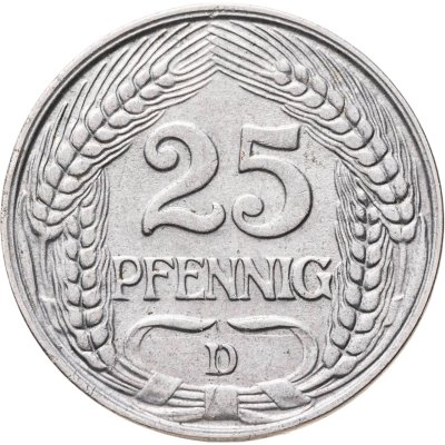 купить Германия 25 пфеннигов (pfennig) 1910 D