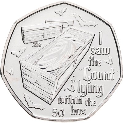 купить Гибралтар 50 пенсов (pence) 2022 "125 лет публикации Дракулы - Я видел графа, лежащего в ящике"