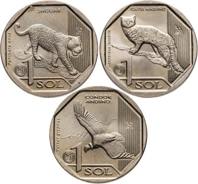 купить Перу набор 1 соль 2017-2019 "Красная книга Перу" (3 монеты)