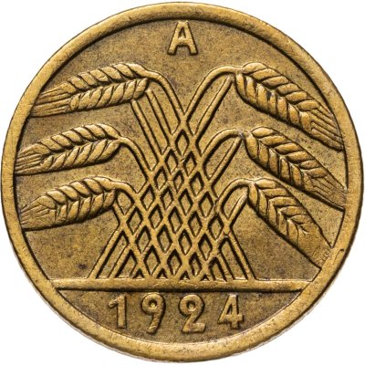 купить Германия 5 пфеннигов (рентенпфеннигов, rentenpfennig) 1924 A знак монетного двора "A" — Берлин