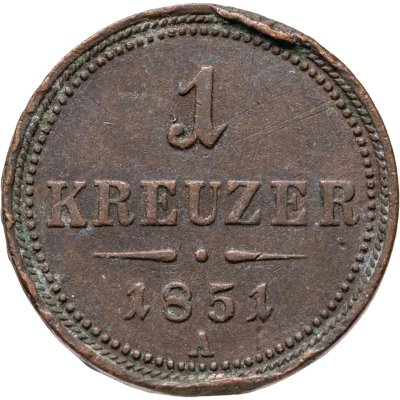 купить Австрия 1 крейцер (kreuzer) 1851, знак монетного двора "А" - Вена