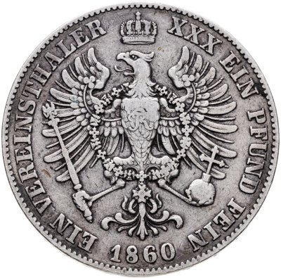 купить Пруссия 1 союзный талер 1860, знак монетного двора "A" - Берлин