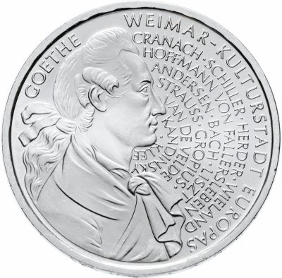 купить Германия (ФРГ) 10 марок (mark) 1999 F "250 лет со дня рождения Иоганна Вольфганга фон Гёте"