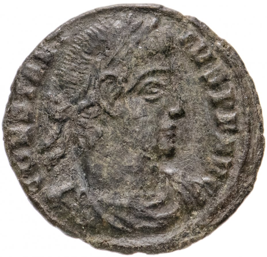 купить Римская Империя, Констанций II, 324–361 гг, фоллис (реверс: два воина стоят лицом друг к другу, между ними один штандарт)
