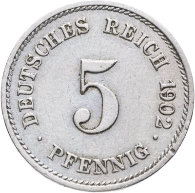 купить Германия 5 пфеннигов (pfennig) 1902 G знак монетного двора: "G" - Карлсруэ