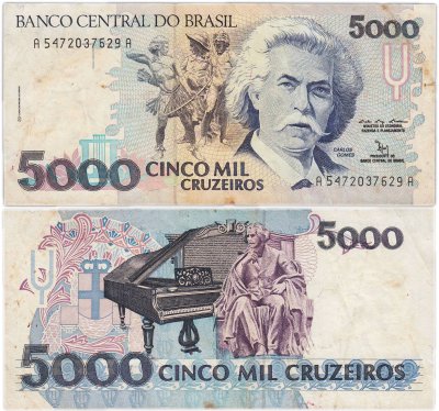 купить Бразилия 5000 крузейро 1992 года (Pick 232b)