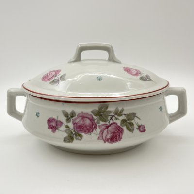 купить Террина (для горячих блюд) с декором в виде роз, фаянс, деколь, обводка, Дулевский фарфоровый завод (Дулёво), СССР, 1926-1931 гг.