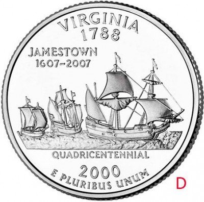 Купить США 25 центов (квотер) 2000 D — штат Виргиния