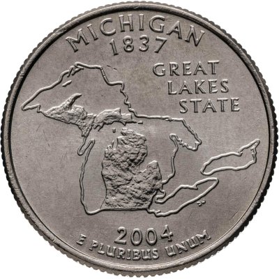 купить США 25 центов (квотер, 1/4 доллара, quarter dollar) 2004 P Квотер штата Мичиган знак монетного двора: "P" - Филадельфия
