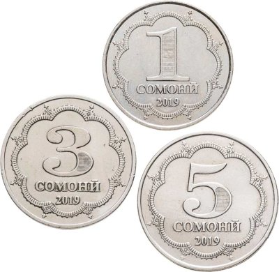 купить Таджикистан набор из 3 монет 1, 3 и 5 сомони 2019