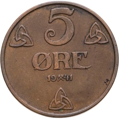купить Норвегия 5 эре (ore) 1941 Не магнетик, коричневый цвет