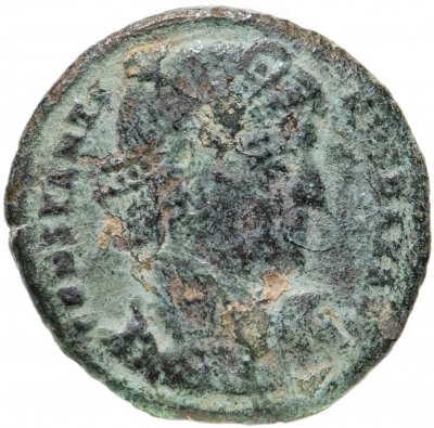 Купить Римская Империя, Константин I, 306–337 годы, Нуммий (реверс: два война держат копье и опираются на щит, 2 штандарта)
