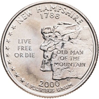 купить США 25 центов (квотер, 1/4 доллара, quarter dollar) 2000 "Нью-Гэмпшир (New Hampshire)", знак монетного двора "Р" - Филадельфия