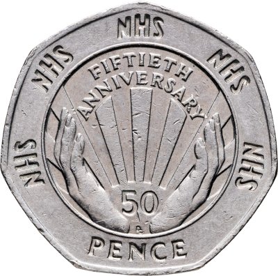 купить Великобритания 50 пенсов (pence) 1998 "50 лет национальной службе здравоохранения"
