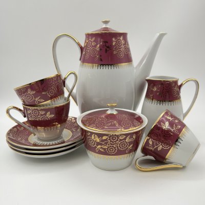 купить Сервиз кофейный с цветочным декором на 3 персоны (9 предметов), фарфор, крытье, золочение, Moritz Zdekauer (MZ), Чехословакия, 1960-1980 гг.