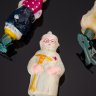 Купить Набор из пяти елочных игрушек на прищепках "Доктор Айболит", художник Ю.Н. Кузьмина, стекло, роспись, сплав металлов, Завод стеклянных ёлочных украшений и оптических изделий, г. Москва, СССР, 1950-1960 гг.