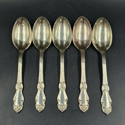 купить Набор из пяти десертных ложек "Серебряная роза", мНЦ (медь-никель-цинк), Кольчугинский завод цветных металлов, СССР, 1960-1990 гг.