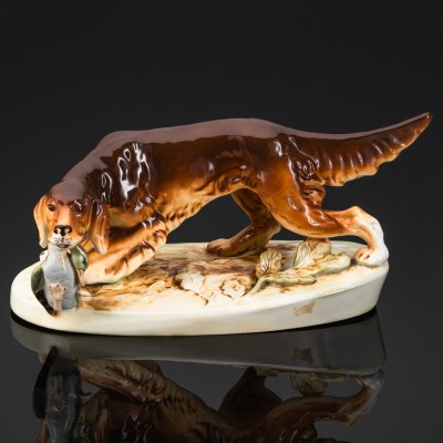 купить Статуэтка "Собака с дичью" ("Сеттер с уткой"), фаянс, роспись, Западная Европа, 1960-1990 гг.