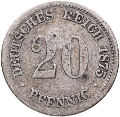 купить Германия 20 пфеннигов (pfennig) 1875 F знак монетного двора: "F" - Штутгарт