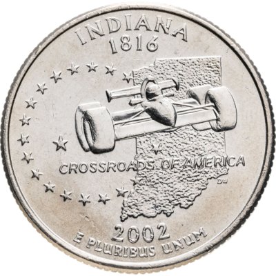 купить США 1/4 доллара (квотер, 25 центов) 2002 D "Штат Индиана", знак монетного двора "D" - Денвер