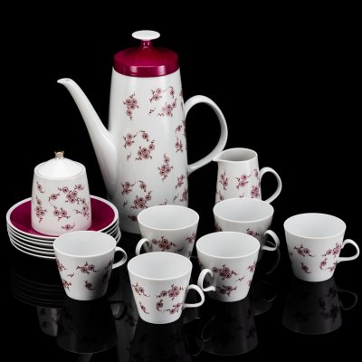 купить Сервиз чайно-кофейный на 6 персон, украшенный цветочным декором (15 предметов), фарфор, крытье, деколь, Lichte Porzellan (Лихте), ГДР, 1966-1985 гг.