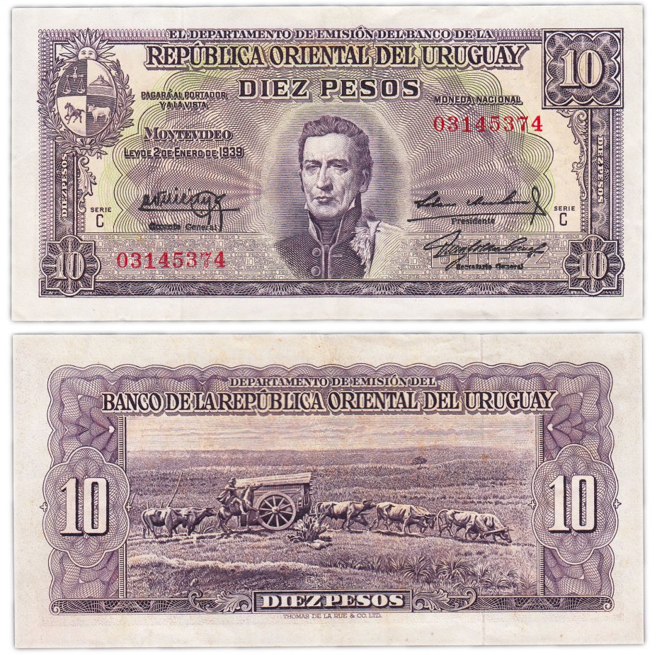 купить Уругвай 10 песо 1939 (Pick 37с) (п.3)