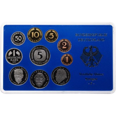 купить Германия, ФРГ, годовой набор монет 1991 F в банковском футляре, знак монетного двора: "F" - Штутгарт
