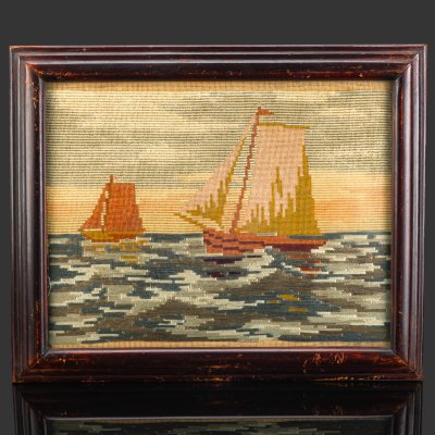 купить Картина в раме "Парусники", ткань, вышивка, СССР, 1970-1990 гг.