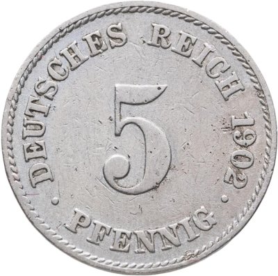купить Германия 5 пфеннигов (pfennig) 1902 J знак монетного двора: "J" - Гамбург