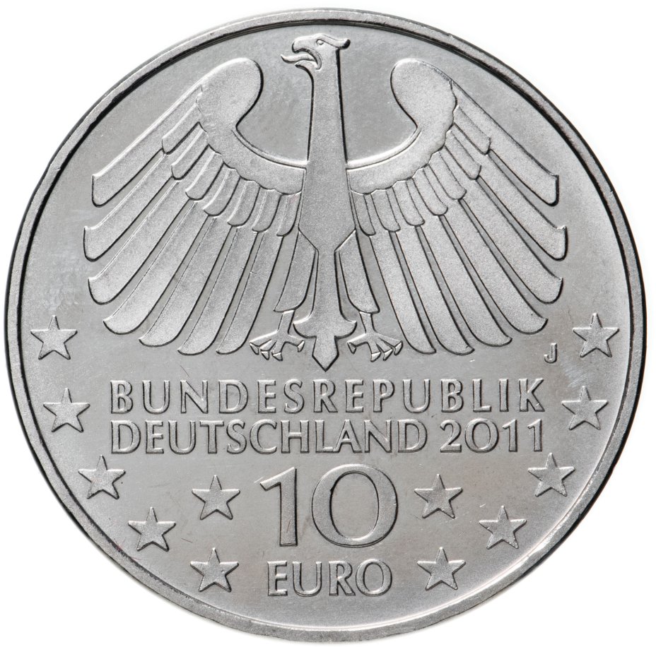 Монета Германия 10 евро (euro) 2011 J 100 лет туннелю под Эльбой в ...