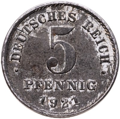купить Германия (Веймарская республика) 5 пфеннигов (pfennig) 1921 J