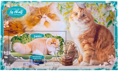 купить Габон марки квартблок "Коты и кошки" 2020