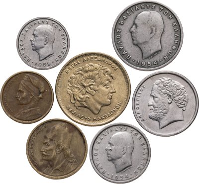 купить Греция набор из 7 монет 1, 2 , 5 и 10, 100 драхм 1954 - 1992