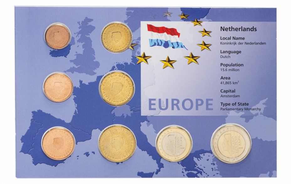 купить Нидерланды набор монет евро 2000-2002 (8 монет в буклете)