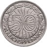 Купить Германия 50 рейхспфеннигов (reichspfennig) 1928, знак монетного двора "F" — Штутгарт