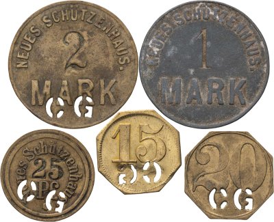 купить Германия (жетоны, нотгельды) набор 5 штук 1914-1924 Новый Стреловый Клуб (Neues Shutzenhaus)