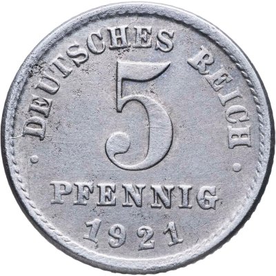 купить Германия 5 пфеннигов (pfennig) 1921 E знак монетного двора: "E" - Мульденхюттен